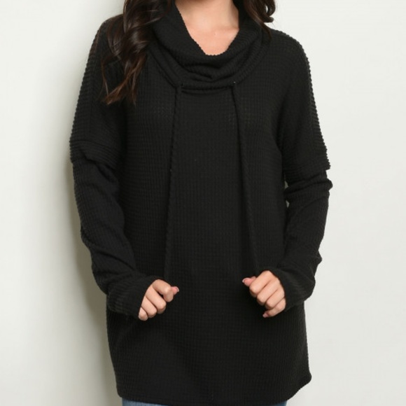 WAFFLE KNIT COWL NECK TUNIC TOP - Picture 2 of 8